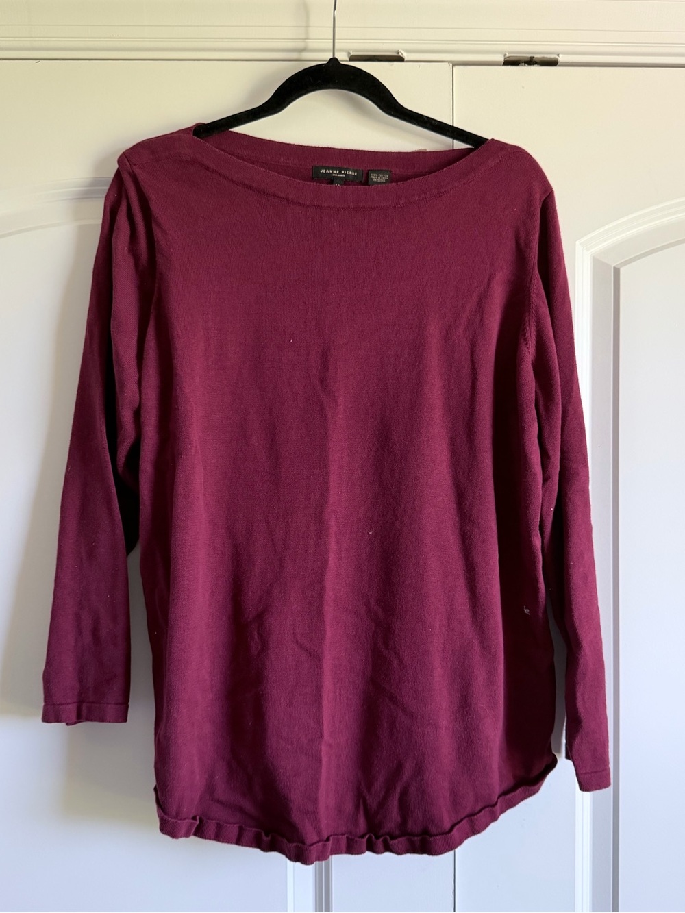 JEANNE PIERRE Women's Burgundy Long Sleeve Boatneck Top
